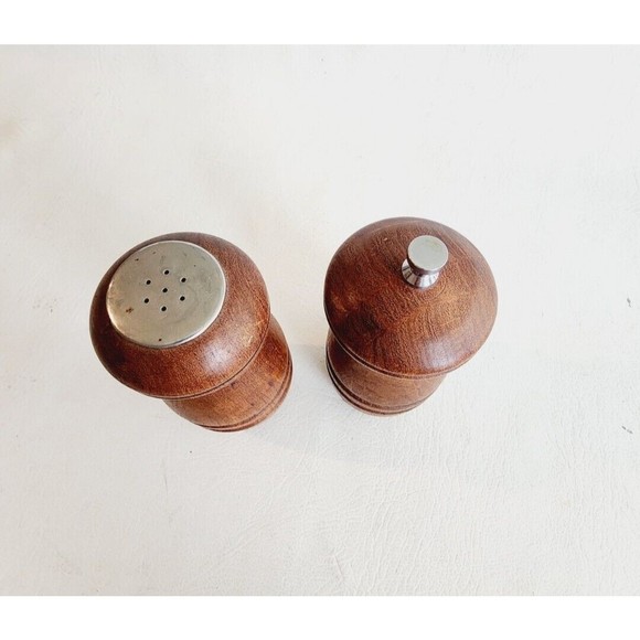 VTG MCM Mr. Dudley Wood Salt & Pepper Mill Grinder Set - Picture 7 of 8